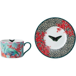 Mikasa - x Sarah Arnett Cup and Saucer, Set de Cup and Saucer de Porcelain, Unique Gift Mug, Butterfly Print de, 250ml, Lavable au lave-vaisselle
