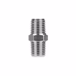 Type de raccord = Mamelon Raccord 1 = BSPT 1/2" mâle Raccord 2 = NPT mâle 1/2" Matériau = Laiton Orientation du raccord = Dro ...
