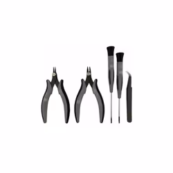 Type de kit = ESD Contenu du set = 1 pince coupante, 1 pince, 2 tournevis, 1 brucelle Nombre de pièces = 5 Type de stockage = ...