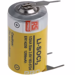 Taille = 1/2 AA Tension nominale = 3.6V Chimie = Lithium Thionyle Chloride Capacité = 1.2Ah Type de terminaison = Broche circ ...