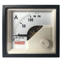 Ampèremètre analogique de panneau V c.a. RS PRO, Echelle 10 (Input) A, 100/5 (CT) A, 200 (Scle) A, 48mm x 48mm ( Prix pour 1 )