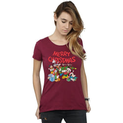Disney - T-shirt MICKEY MOUSE AND FRIENDSWINTER WISHES - Femme (Bordeaux)
