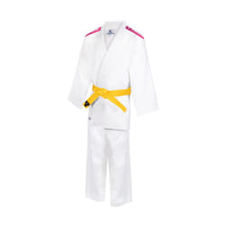 Costume Judogi - Mizuno - Kodomo Plus - Adulte - Manches longues - 100% coton - Blanc/Rose