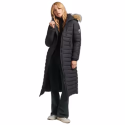 Doudoune longue et légère à capuche avec fausse fourrure femme Superdry