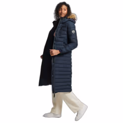 Doudoune longue légère à capuche fausse fourrure femme Superdry