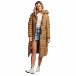 Doudoune longue et légère à capuche avec fausse fourrure femme Superdry
