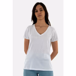 T shirt Superdry Logo brode col v Femme Blanc