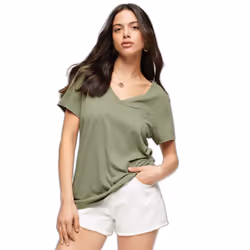 T-shirt col V brodé et flammé femme Superdry