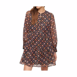 Robe Courte Tiered Polyester Marron