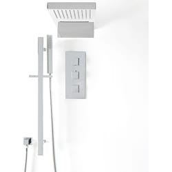 Hudson Reed - Kubix - Kit de Douche Thermostatique avec Mitigeur Inverseur 3 Fonctions&44 Pommeau en Cascade et Douchette sur Rampe - Chromé