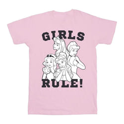 Disney - T-shirt PRINCESSES GIRLS RULE - Fille (Rose clair)