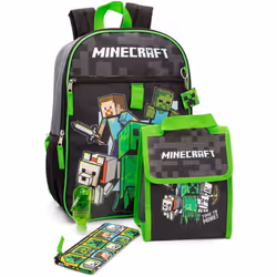 Minecraft - Ensemble Sac à dos TIME TO MINE - Enfant (Noir / Vert)