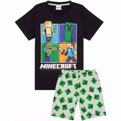 Minecraft - Ensemble de pyjama court - Garçon (Noir / Gris chiné / Vert)