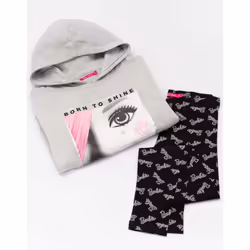 Barbie - Ensemble sweat à capuche et legging - Fille (Gris / Noir / Blanc)
