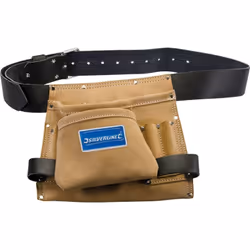 En cuir et daim robustes. 2 porte-marteaux, 1 pochette pour pinces et 1 pochette pour mètre-ruban. Ceinture réglable en cuir. ...