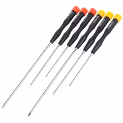 6 tournevis de précision extra-longs à tiges en acier trempé rectifiées et microfinies. Poignées antidérapantes moulées à ext ...
