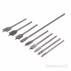 Jeu de 8 mèches plates pour bois SILVERLINE - Tailles 6 à 32 mm - Avec rallonge de 300 mm