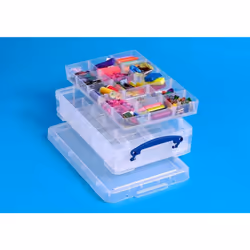 Really Useful Boxes 4L Box avec 2x 15 diviseur Transparent, Boîte de rangement, Transparent, Rectangulaire, Polypropylène (PP ...