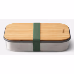black+blum BAM-SB010, Boîte, Rectangulaire, 0,9 L, Olive, Bambou, Silicone, Acier inoxydable, Bambou
