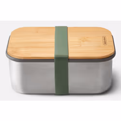 black+blum BAM-SB-L010, Boîte, Rectangulaire, 1,25 L, Olive, Acier inoxydable, Bambou, Silicone, Acier inoxydable, Bambou