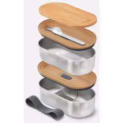 black+blum BAM-BT-L016 boîte hermétique alimentaire Ovale 0,5 L Bambou, Acier inoxydable 2 pièce(s)