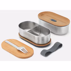 black+blum BAM-BT-L016 boîte hermétique alimentaire Ovale 0,5 L Bambou, Acier inoxydable 2 pièce(s)