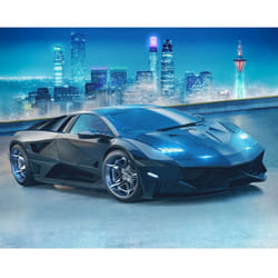 Walltastic - Papier peint Voiture de course noire et gratte-ciels 305x244 cm