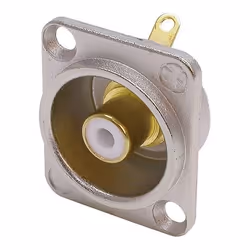 Neutrik NF2D-9, RCA female, Or, Métallique, Blanc, Or, IP40, 50 V, UL 94 HB, IEC 601-14, IEC 68-2-20