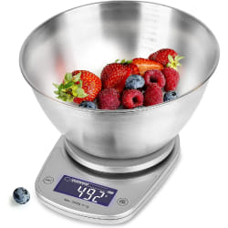 KS5000 SRSS Balance de Cuisine d'une capacité de 5 kg Précision à 1 g Bol en inox de 2.5 L inclus Large écran LCD Fonction d'ajout de poids TARE Idéale pour la pâtisserie