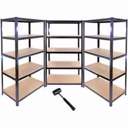 Ces 3 rayonnages noirs de la gamme T-Rax sont robustes et sans boulons. Chaque unité mesure respectivement 90cm (largeur) x 4 ...
