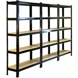 3 Rayonnages T-Rax en Acier Sans Boulons Noirs 75cm x 30cm x 150cm - Monster Racking