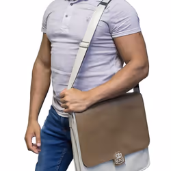 GPO Retro Record Bag, Unisexe, Sac à bandoulière, Fermeture aimantée, Marron, Blanc, Monochromatique, 350 mm