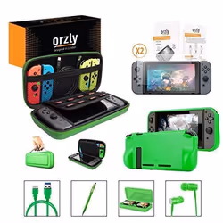 Orzly Nintendo Switch Accessoire Pack de (Étui Rigide pour Switch Protecteurs décran en Verre Trempé Câble ORZCARRYBAGNS