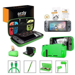 Orzly Nintendo Switch Accessoire Pack de (Étui Rigide pour Switch Protecteurs décran en Verre Trempé Câble ORZCARRYBAGNS