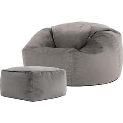 icon Pouf Classique en Velours Aurora, Fauteuil Pouf pour Adultes, 85cm x 85cm x 50cm, Gris Anthracite