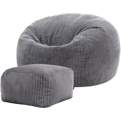 Icon - Pouf Classique en Velours Côtelé Kingston, Fauteuil Pouf pour Adultes, 85cm x 85cm x 50cm, Gris Anthracite, oeko-tex