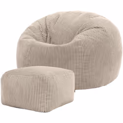 Description générale Le pouf classique et son repose-pieds en velours côtelé Kingston inspiré des années 70 apportent une amb ...