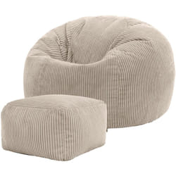 Pouf Classique en Velours Côtelé Kingston, Fauteuil Pouf pour Adultes, 85cm x 85cm x 50cm, Beige Galet, oeko-tex - Icon