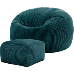 Pouf Classique en Velours Côtelé Kingston, Fauteuil Pouf pour Adultes, 85cm x 85cm x 50cm, Vert Sarcelle, oeko-tex - Icon