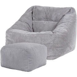 Pouf Fauteuil en Velours Côtelé Morgan et Repose-Pieds, xxl Pouf Geant pour Salon, Pouf Poire Adultes, Gris, oeko-tex - Icon
