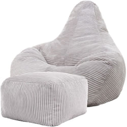 Icon - Pouf Fauteuil en Velours Côtelé Dalton et Repose-Pieds, Poufs de Salon pour Adultes. Gris, oeko-tex