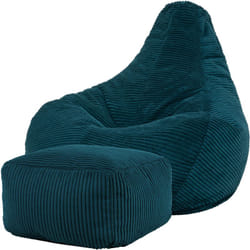 Icon - Pouf Fauteuil en Velours Côtelé Dalton et Repose-Pieds, Poufs de Salon pour Adultes. Vert Sarcelle, oeko-tex