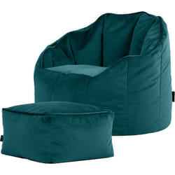 Icon - Pouf Fauteuil en Velours Sirena et Repose-Pieds, Poufs de Salon, Chambre, Adultes, Vert Sarcelle