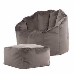 Pouf Fauteuil en Velours Sirena et Repose-Pieds - ICON - Gris Anthracite - 1 personne - 77x74cm - Intérieur