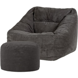 Pouf Fauteuil en Velours Côtelé Morgan et Rond Repose-Pieds, xxl Pouf Geant pour Salon, Pouf Poire Adultes, Gris Anthracite, oeko-tex - Icon