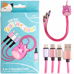 Câble de chargement 3-en-1 - Licorne - USB-C Micro USB Lightning - 12 m - Multicolore - Chargement simultané