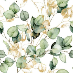 Papier peint - Muriva - Feuilles dEucalyptus - Vert Blanc Doré - 1005 m x 53 cm - Lavable