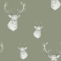 Papier peint cerf vert sauge Muriva 165515 - MURIVA - Chambre - Intérieur - Papier - 53 cm - Animaux - A coller