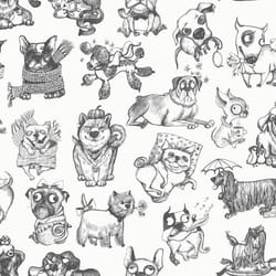 Papier peint - MURIVA - Pooches Mono - Motif chiens - Finition mate - Lavable