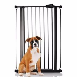 Safetots Barrière Extra Haute Premium pour Chien 75cm - 83cm Extra haute de 104cm Couleur Noir Mat